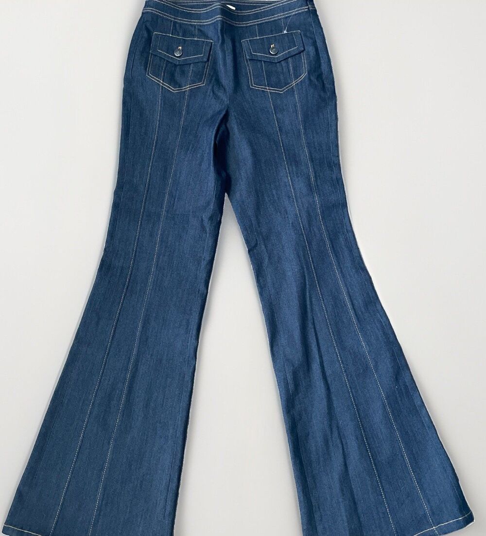 New Cinq a Sept Size 6 Dark Indigo Side Zip Flare Jeans Contrast Stitch pockets
